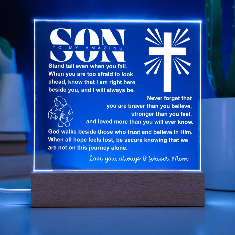 To My Son "I Believe In You" Acrylic Nightlight Plaque, Unique Birthday Gift, Inspirational Motivational Christian Gift for Son