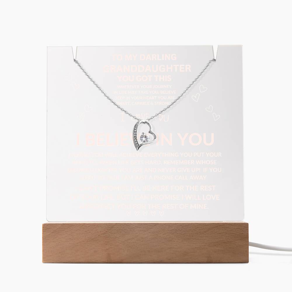 Granddaughter, Keepsake Acrylic Bundle (Forever Love) Acrylic Nightlight and Forever Love Necklace