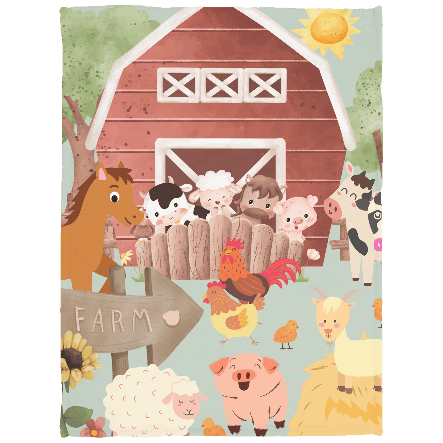 Children's Super Cozy Farm Yard Scene Plush Fleece Blanket (3 sizes) Super Soft Lightweight Blanket
