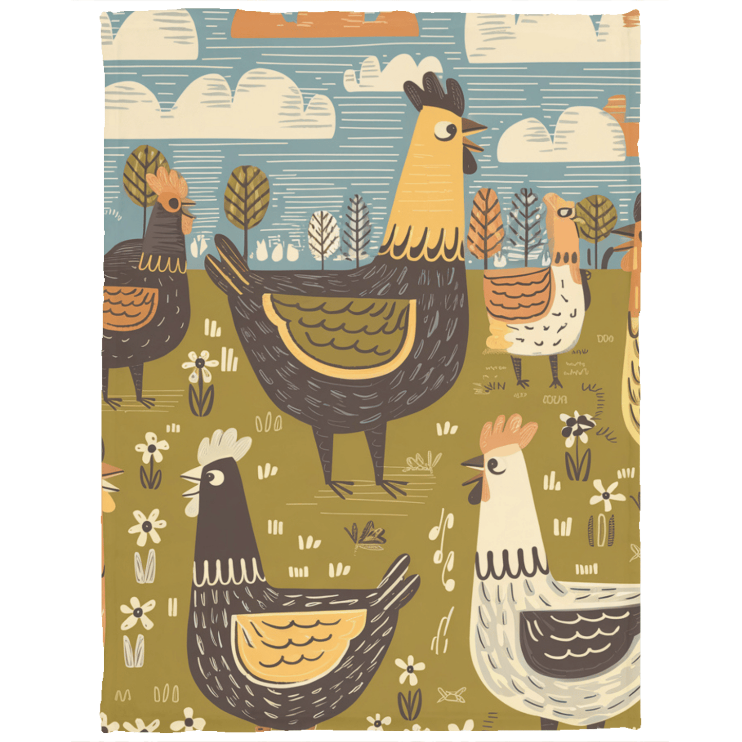 Retro Vintage Styled Chicken Luxerious Cozy Plush Fleece Blanket