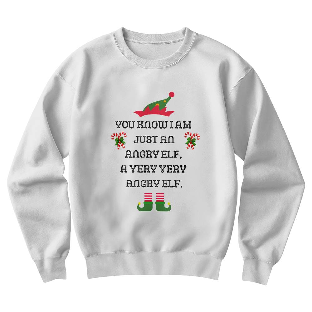 Angry Elf. Fun Christmas Season Themed Sweatshirt for the Festivities. Work or Play. Gildan 18000 Unisex Crewneck Sweatshirt