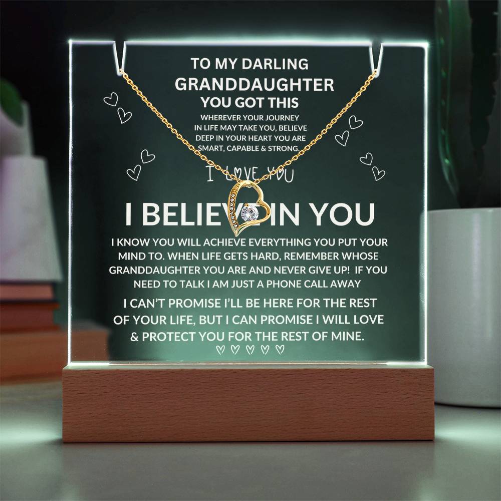Granddaughter, Keepsake Acrylic Bundle (Forever Love) Acrylic Nightlight and Forever Love Necklace