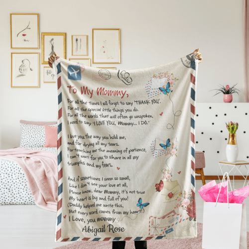 Personalized Mom Throw Blanket, Cozy Air Mail Fleece, Heartfelt Gift for Mother's/Babies, Custom Message Keepsake, Heartfelt Message Blanket