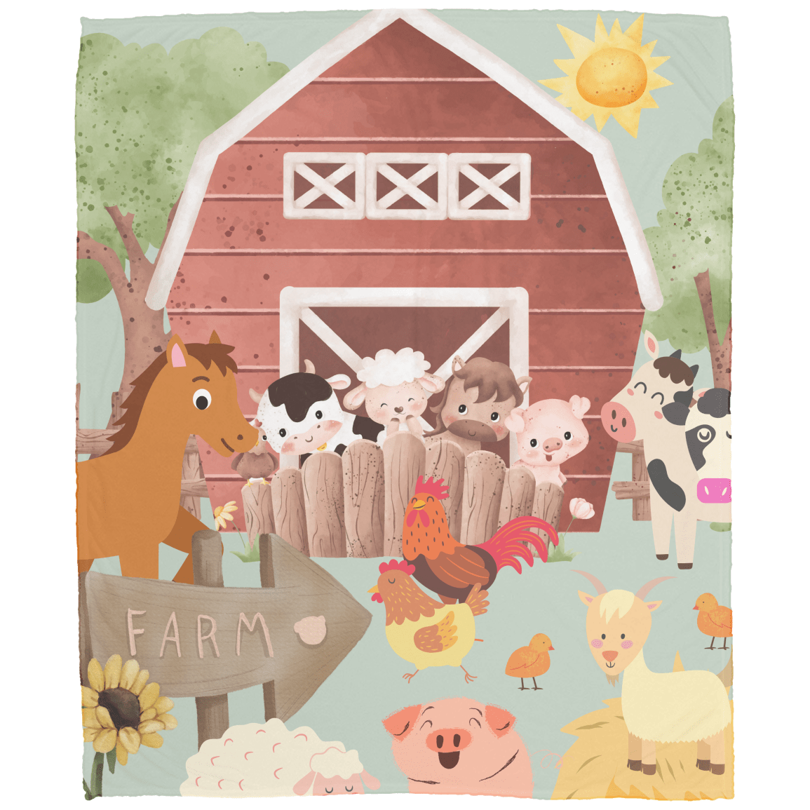 Children's Super Cozy Farm Yard Scene Plush Fleece Blanket (3 sizes) Super Soft Lightweight Blanket