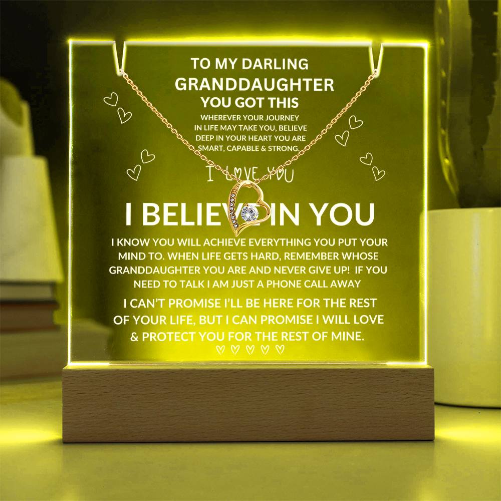 Granddaughter, Keepsake Acrylic Bundle (Forever Love) Acrylic Nightlight and Forever Love Necklace