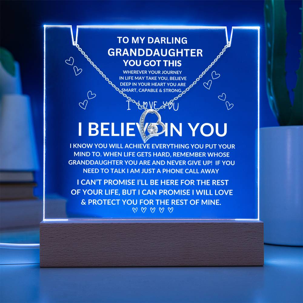 Granddaughter, Keepsake Acrylic Bundle (Forever Love) Acrylic Nightlight and Forever Love Necklace
