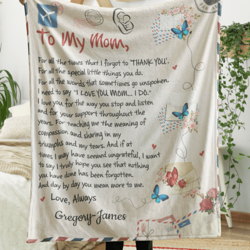 Personalized Mom Throw Blanket, Cozy Air Mail Fleece, Heartfelt Gift for Mother's/Babies, Custom Message Keepsake, Heartfelt Message Blanket