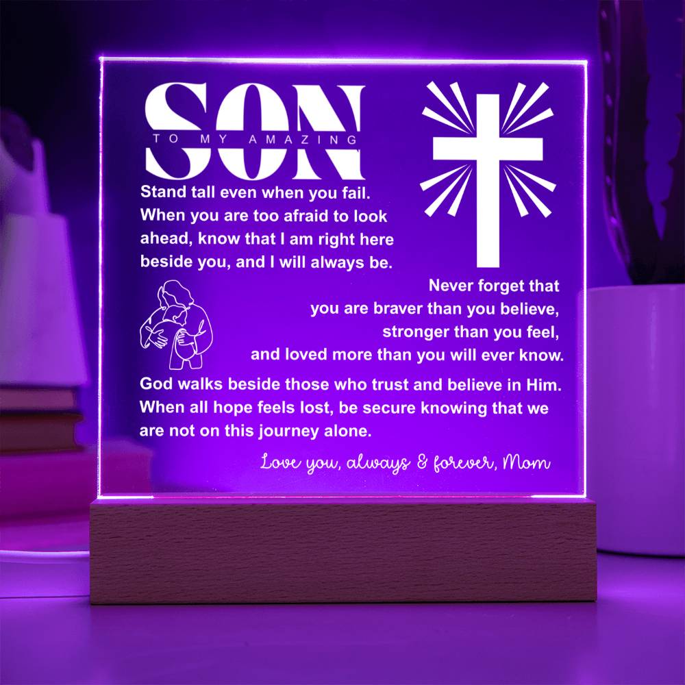 To My Son "I Believe In You" Acrylic Nightlight Plaque, Unique Birthday Gift, Inspirational Motivational Christian Gift for Son