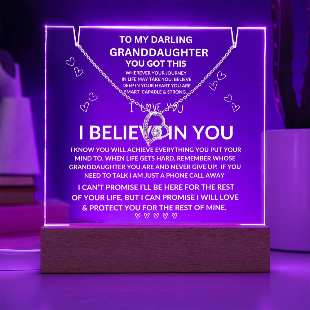 Granddaughter, Keepsake Acrylic Bundle (Forever Love) Acrylic Nightlight and Forever Love Necklace