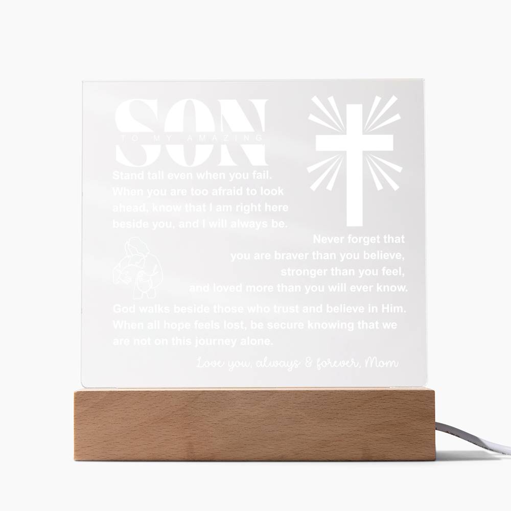 To My Son "I Believe In You" Acrylic Nightlight Plaque, Unique Birthday Gift, Inspirational Motivational Christian Gift for Son