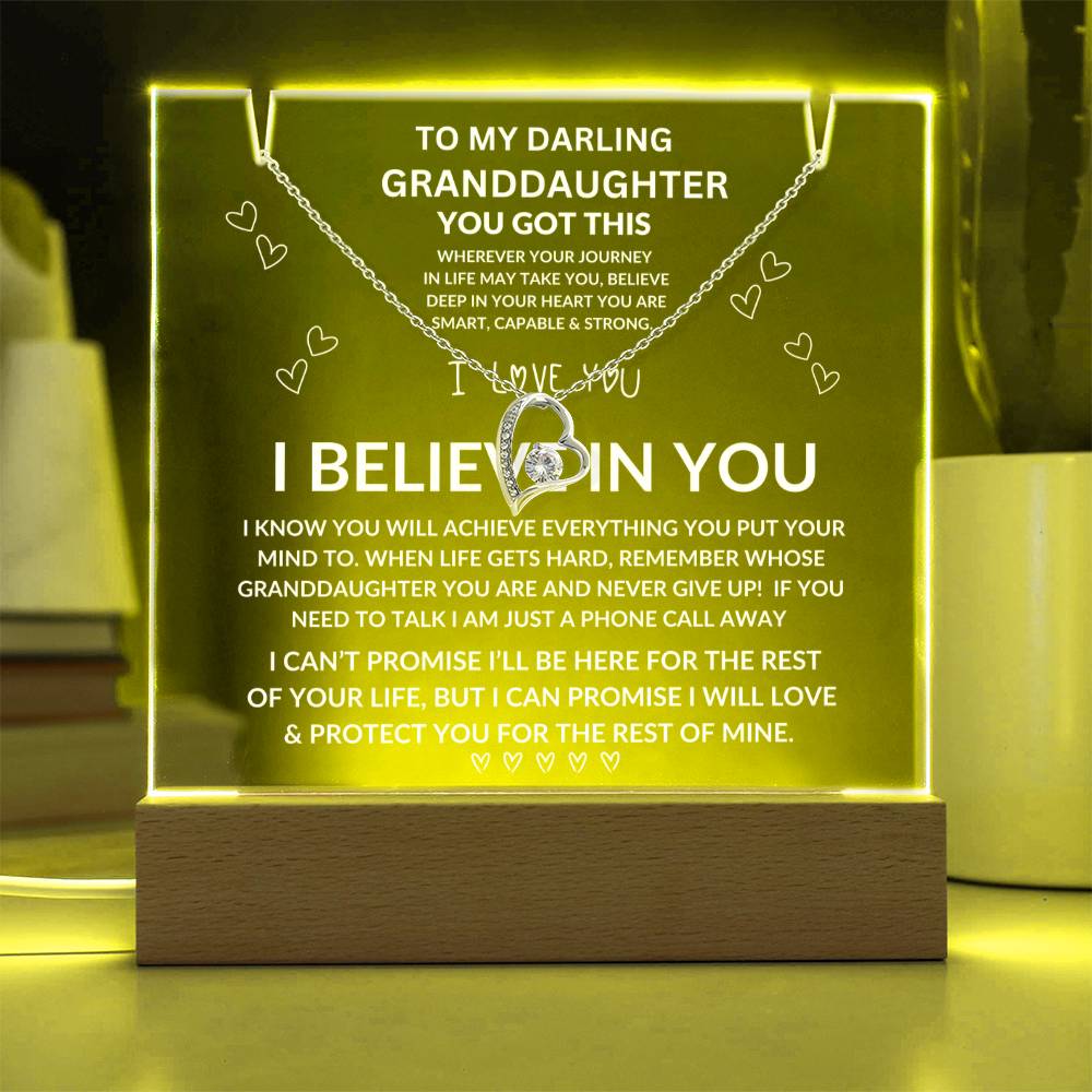 Granddaughter, Keepsake Acrylic Bundle (Forever Love) Acrylic Nightlight and Forever Love Necklace