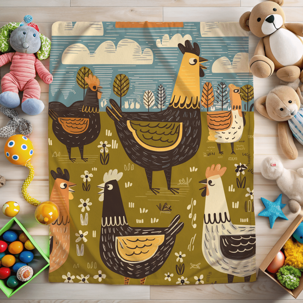 Retro Vintage Styled Chicken Luxerious Cozy Plush Fleece Blanket
