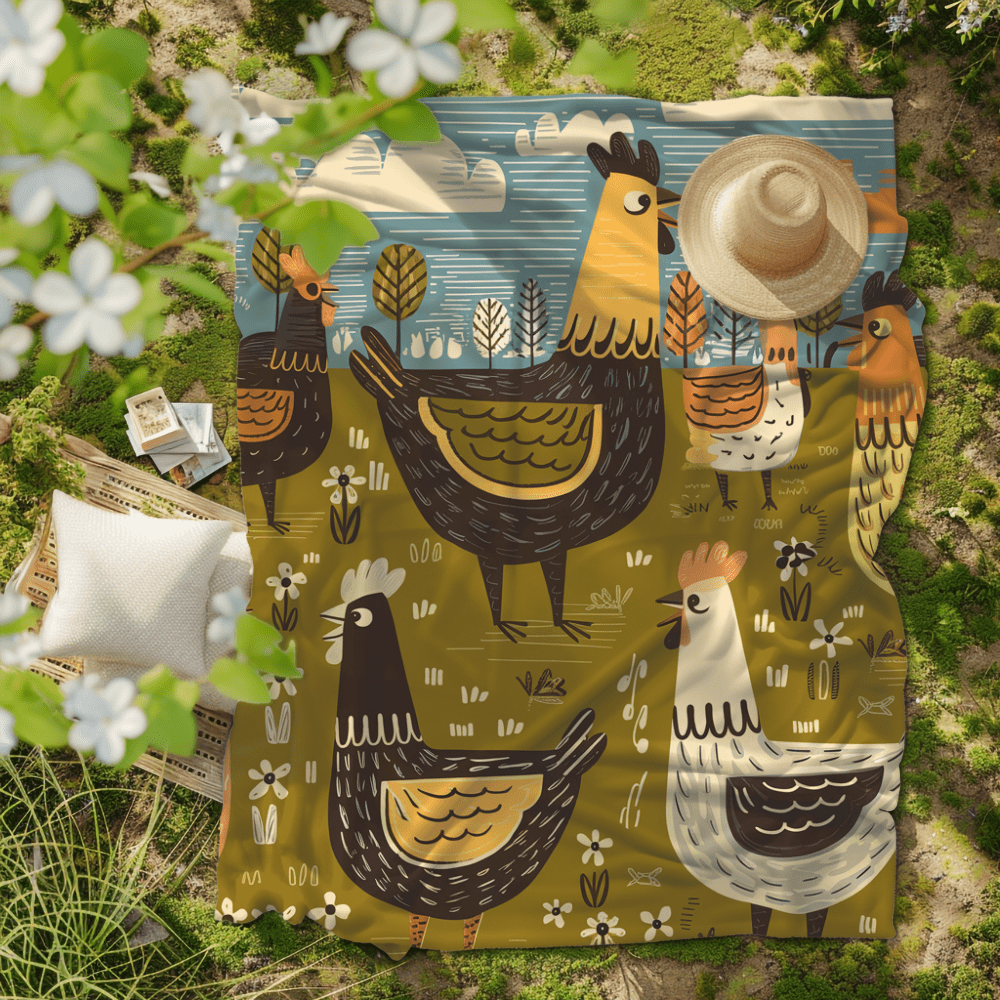 Retro Vintage Styled Chicken Luxerious Cozy Plush Fleece Blanket