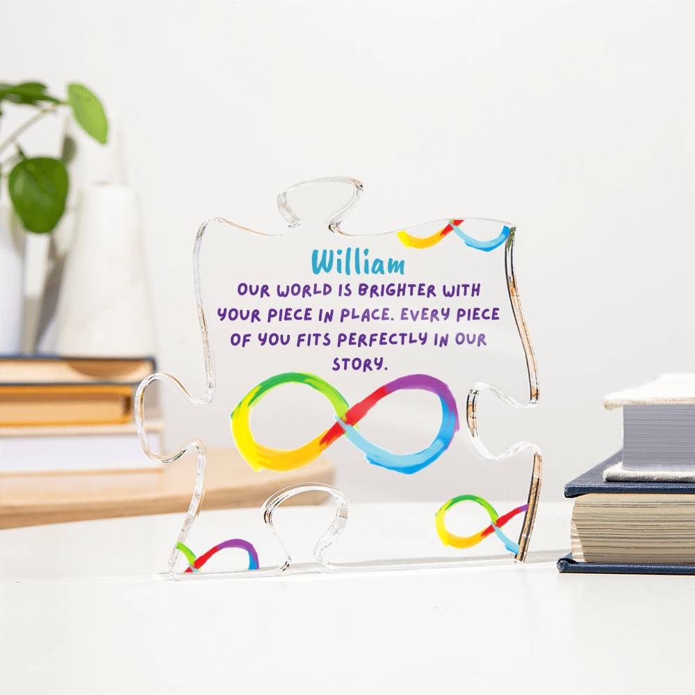 Acrylic Puzzle Piece Personalized Gift Keepsake, Custom Home Decor Featuring Infinty Symbol