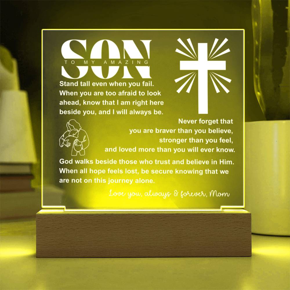 To My Son "I Believe In You" Acrylic Nightlight Plaque, Unique Birthday Gift, Inspirational Motivational Christian Gift for Son