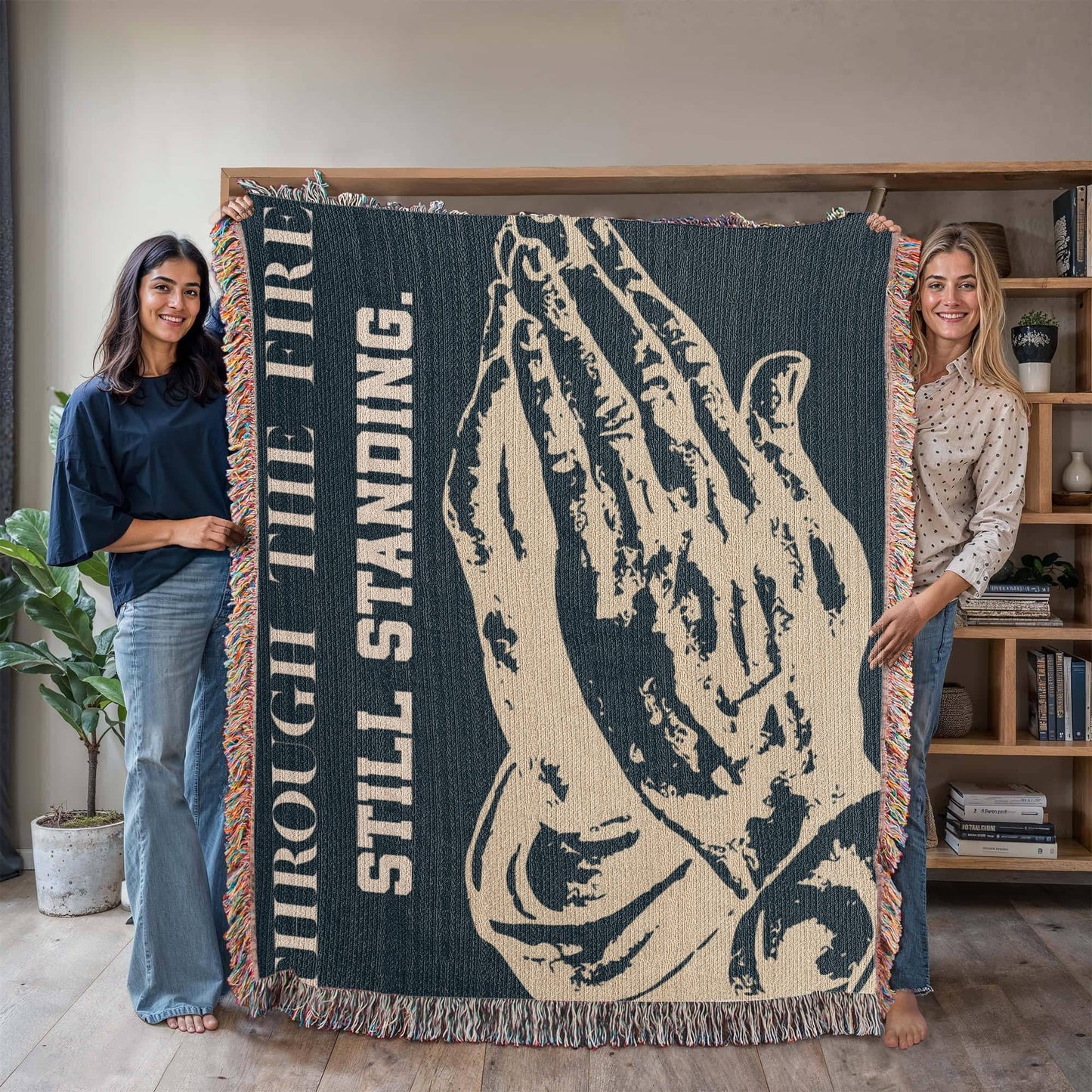 Through the Fire Prayer Blanket – Christian Woven Throw, Faith-Based Encouragement Gift, Strength & Recovery Blanket