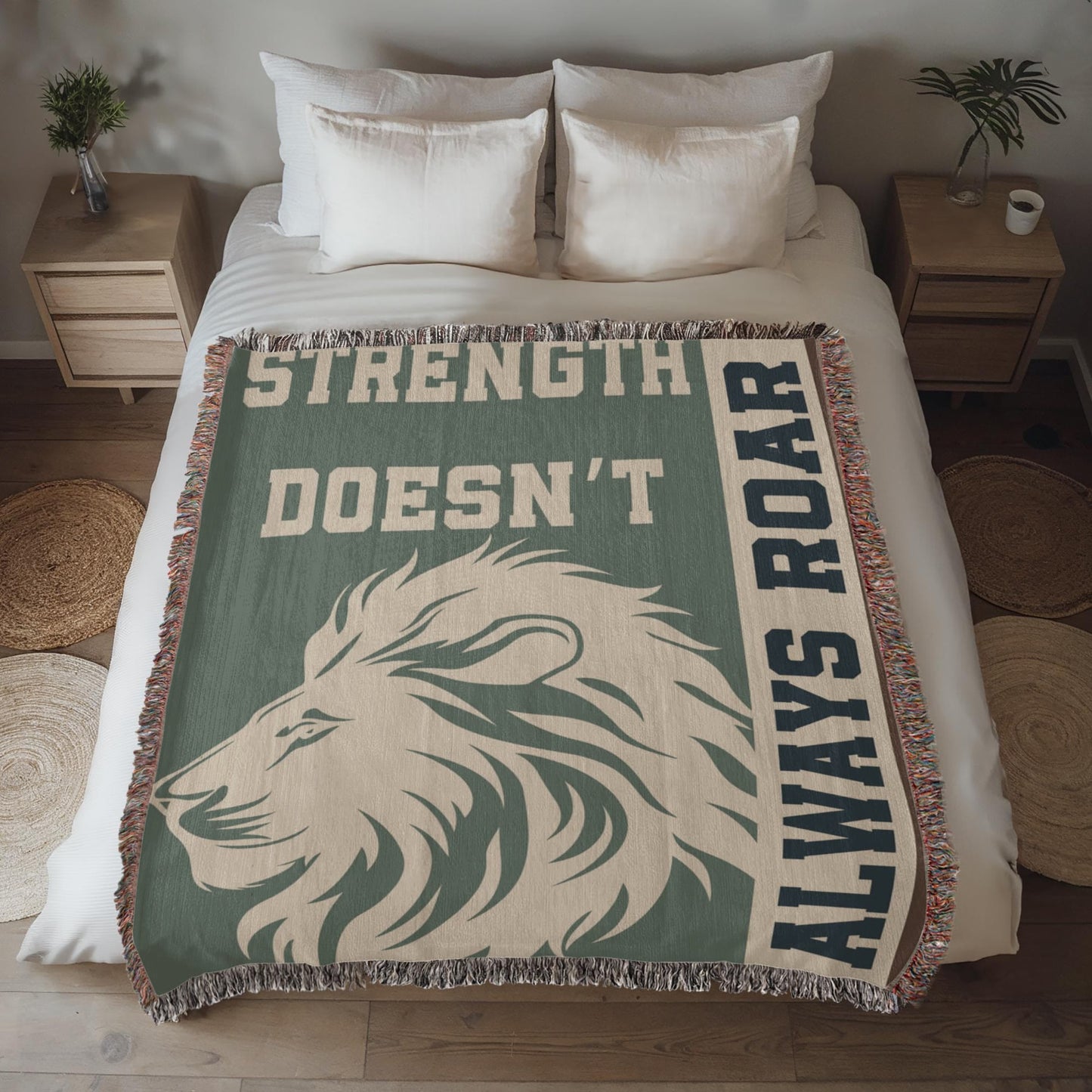 Strength Doesn’t Always Roar Blanket – Woven Lion Throw, Encouragement Gift