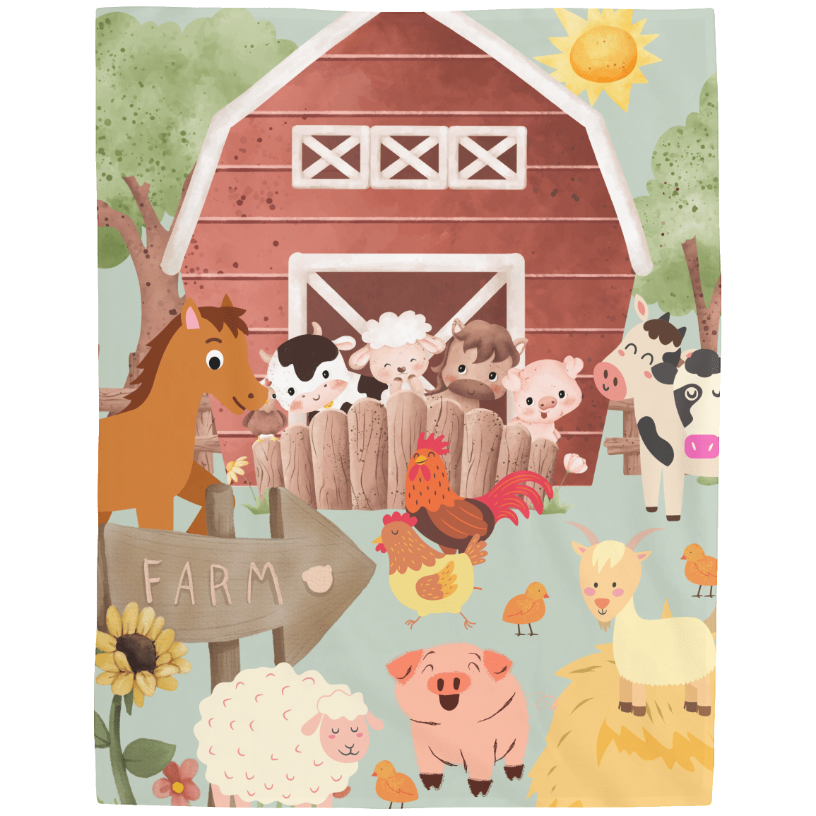 Children's Super Cozy Farm Yard Scene Plush Fleece Blanket (3 sizes) Super Soft Lightweight Blanket