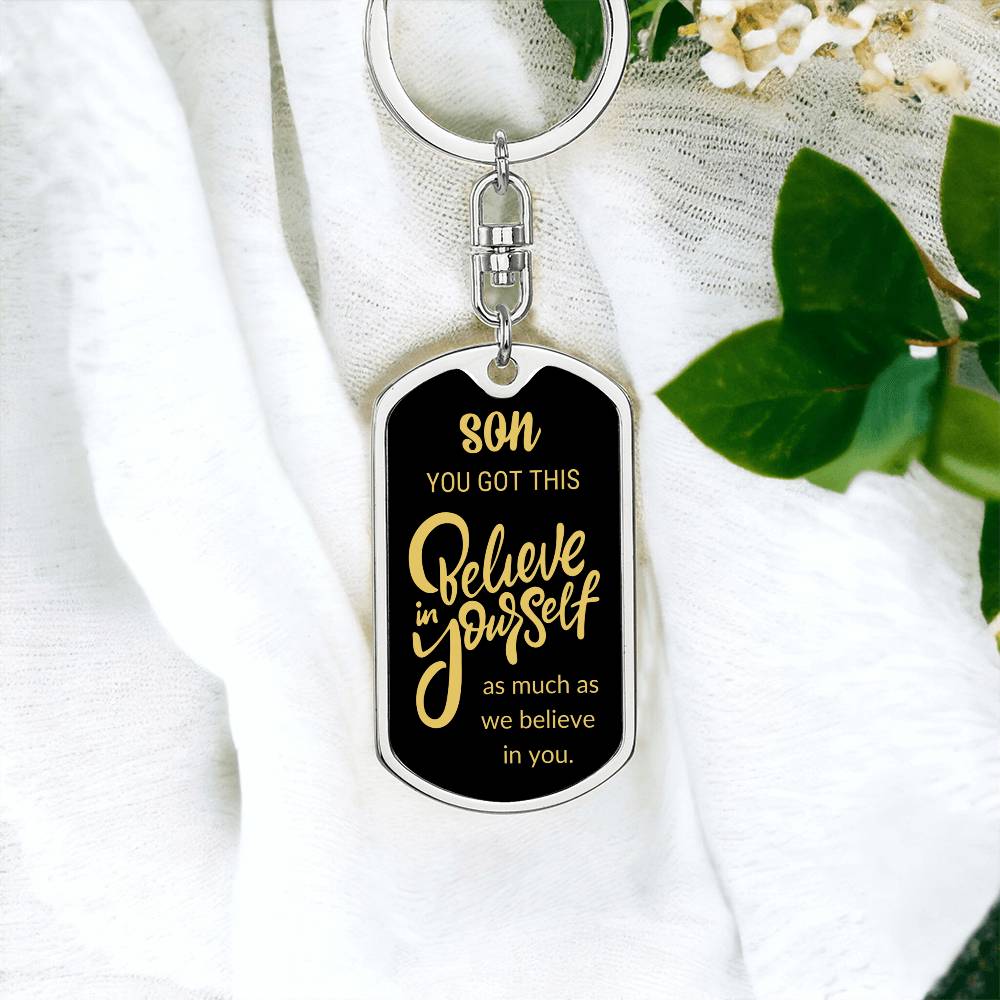Simple Straightforward Personalized Graphic Dog Tag Keychain | To My Son | Back To School Gift | Book Bag Tag - BespokeBliss