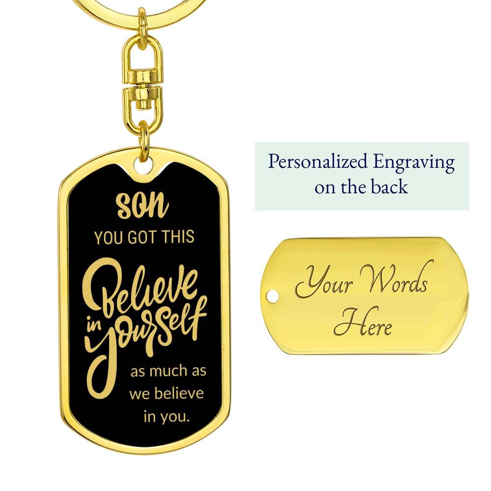 Simple Straightforward Personalized Graphic Dog Tag Keychain | To My Son | Back To School Gift | Book Bag Tag - BespokeBliss