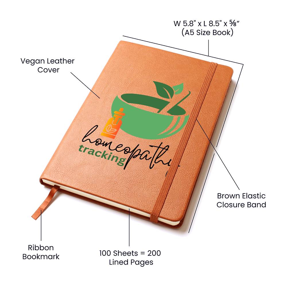 Homeopathy Tracking Journal & Notebook | Printed Vegan Leather | Free PDF Download Included with Purchase Best Selling "Homeopathy prompts and tracking journal" ⭐⭐⭐⭐⭐