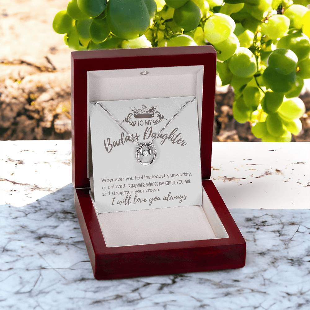 Horseshoe Necklace For My Badass Daughter | Gift for Daughter | Daughter Gift From Dad | Daughter Gift From Mom - BespokeBliss