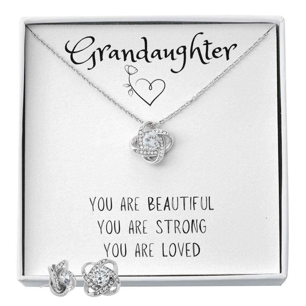 Grandaughter | Gorgeous Love Knot Necklace and Earings | You Are Beautiful | You are Strong | You Are Loved - BespokeBliss