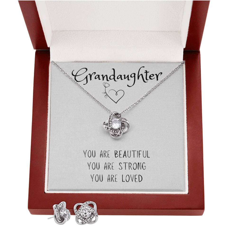 Grandaughter | Gorgeous Love Knot Necklace and Earings | You Are Beautiful | You are Strong | You Are Loved - BespokeBliss