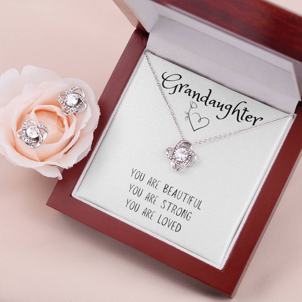Grandaughter | Gorgeous Love Knot Necklace and Earings | You Are Beautiful | You are Strong | You Are Loved - BespokeBliss