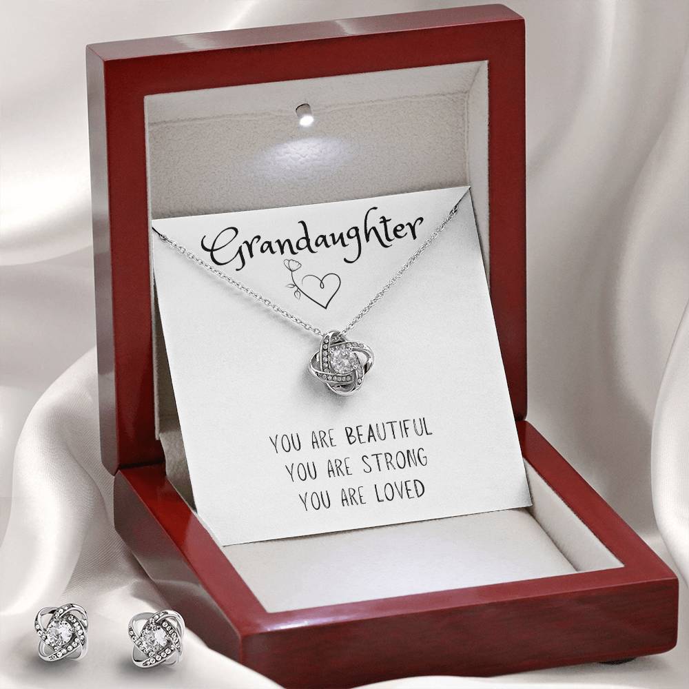 Grandaughter | Gorgeous Love Knot Necklace and Earings | You Are Beautiful | You are Strong | You Are Loved - BespokeBliss