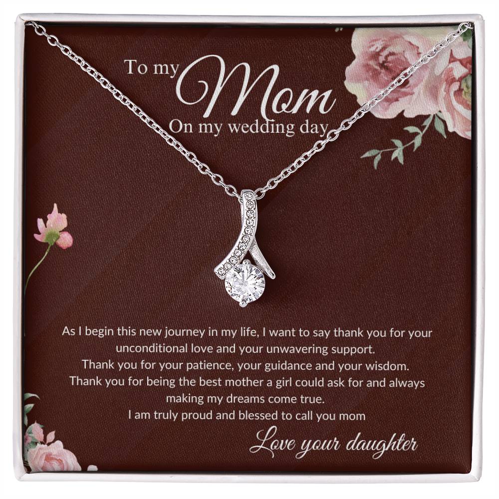 Eternal Ribbon Necklace | Mother of the Bride Gift from Daughter | Mother of the Bride Necklace | from Bride to Mom | To Mom from Bride - BespokeBliss