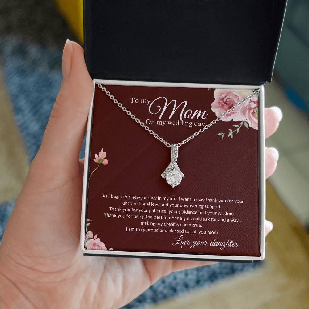 Eternal Ribbon Necklace | Mother of the Bride Gift from Daughter | Mother of the Bride Necklace | from Bride to Mom | To Mom from Bride - BespokeBliss