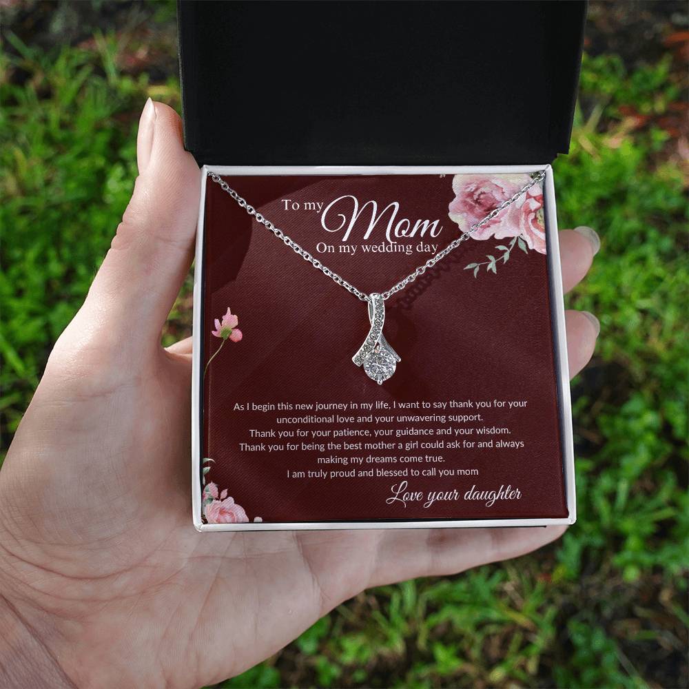 Eternal Ribbon Necklace | Mother of the Bride Gift from Daughter | Mother of the Bride Necklace | from Bride to Mom | To Mom from Bride - BespokeBliss