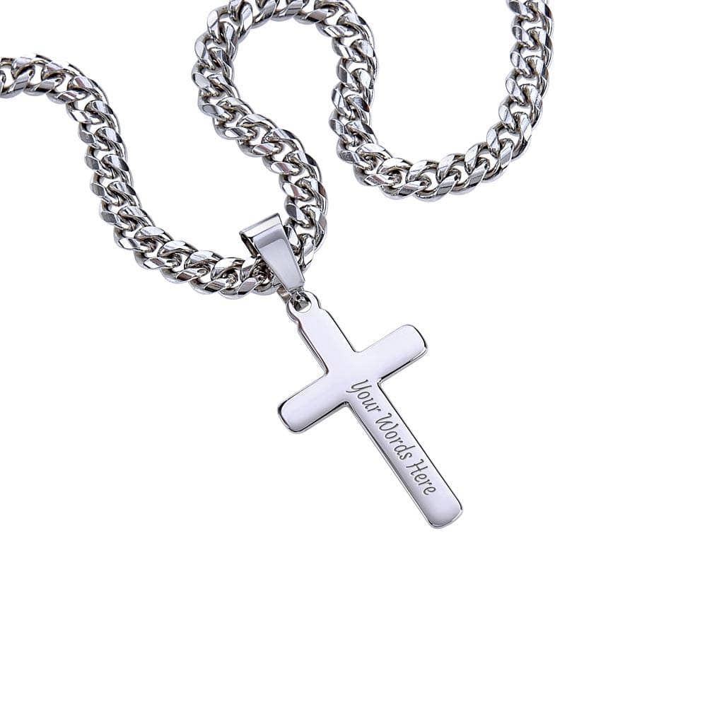 To My Son | I Believe In You, Love Mom | Personalized Steel Cross Necklace on Cuban Chain w/ MC | Graduation | Wedding |New Job - BespokeBliss