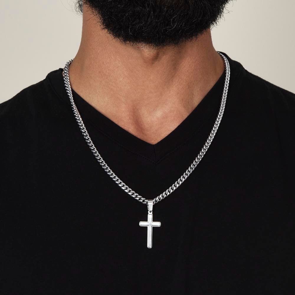 Badass Boyfriend Artisan Cross Necklace on Cuban Chain Gift | Boyfriend Gift Anniversary Birthday - BespokeBliss
