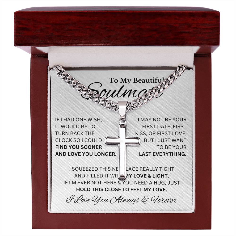 My Beautiful Soulmate For Him Cuban Chain Cross Necklace