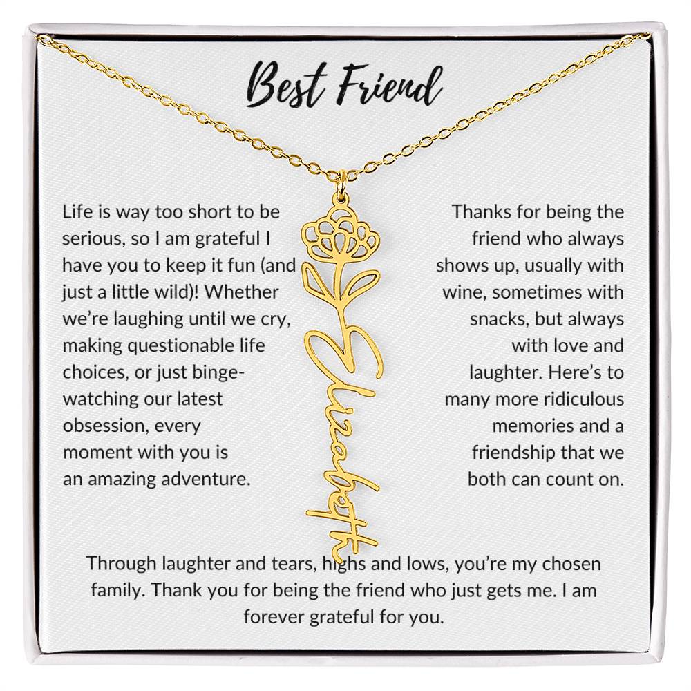 To My Best Friend, Life is Way To Short | Personalized Birth Month Name Necklace & Message Card