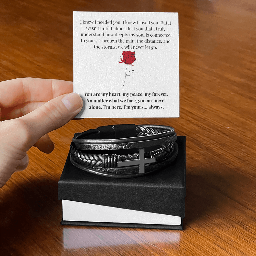My Darling My Love - To My Man, I Knew I Needed You, Cross Leather Bracelet Gift