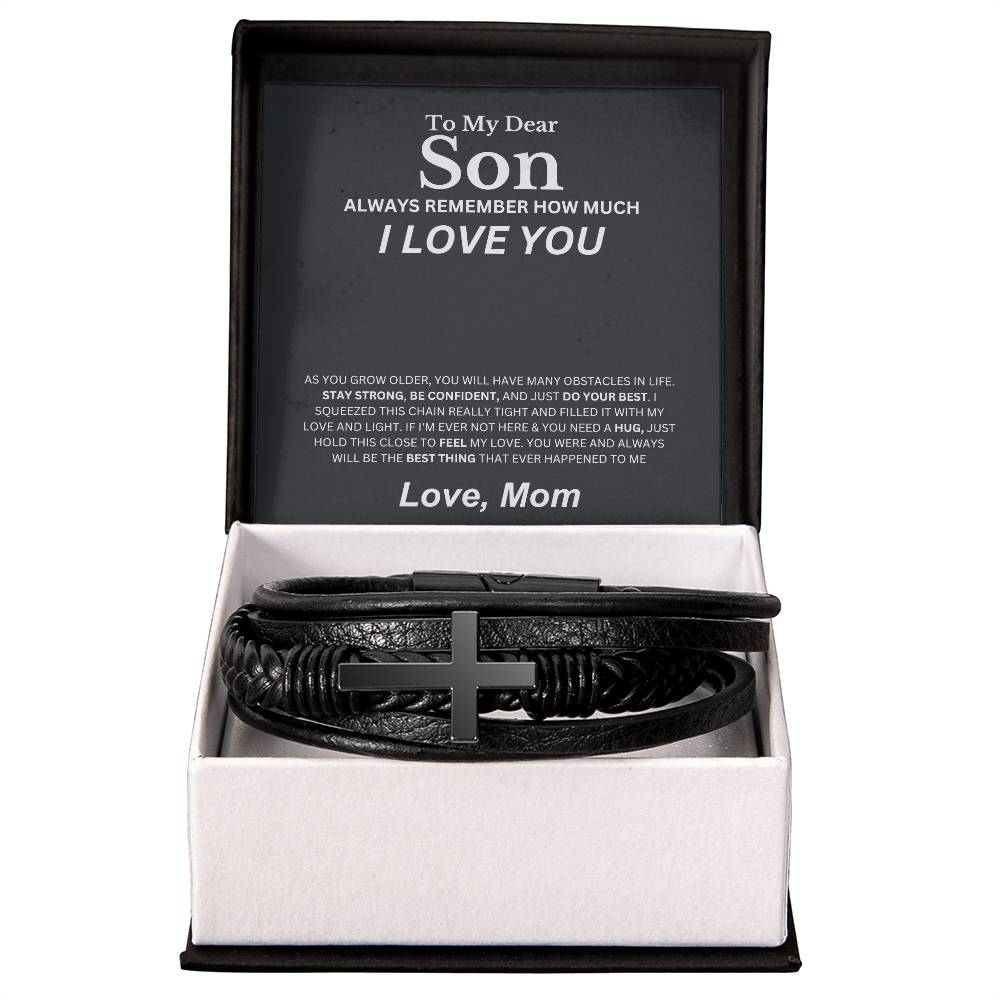 My Dear Son, Love Mom | Men's Cross Bracelet | Leather Bracelet