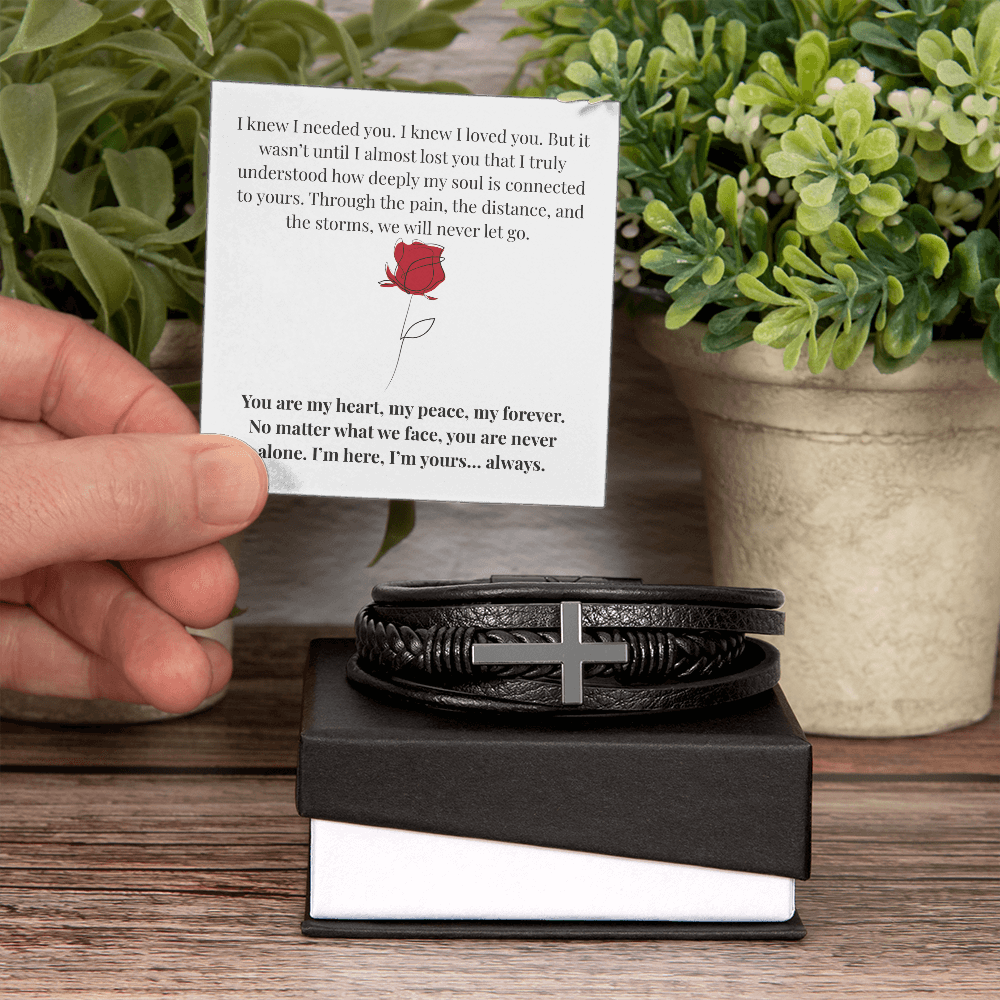 My Darling My Love - To My Man, I Knew I Needed You, Cross Leather Bracelet Gift
