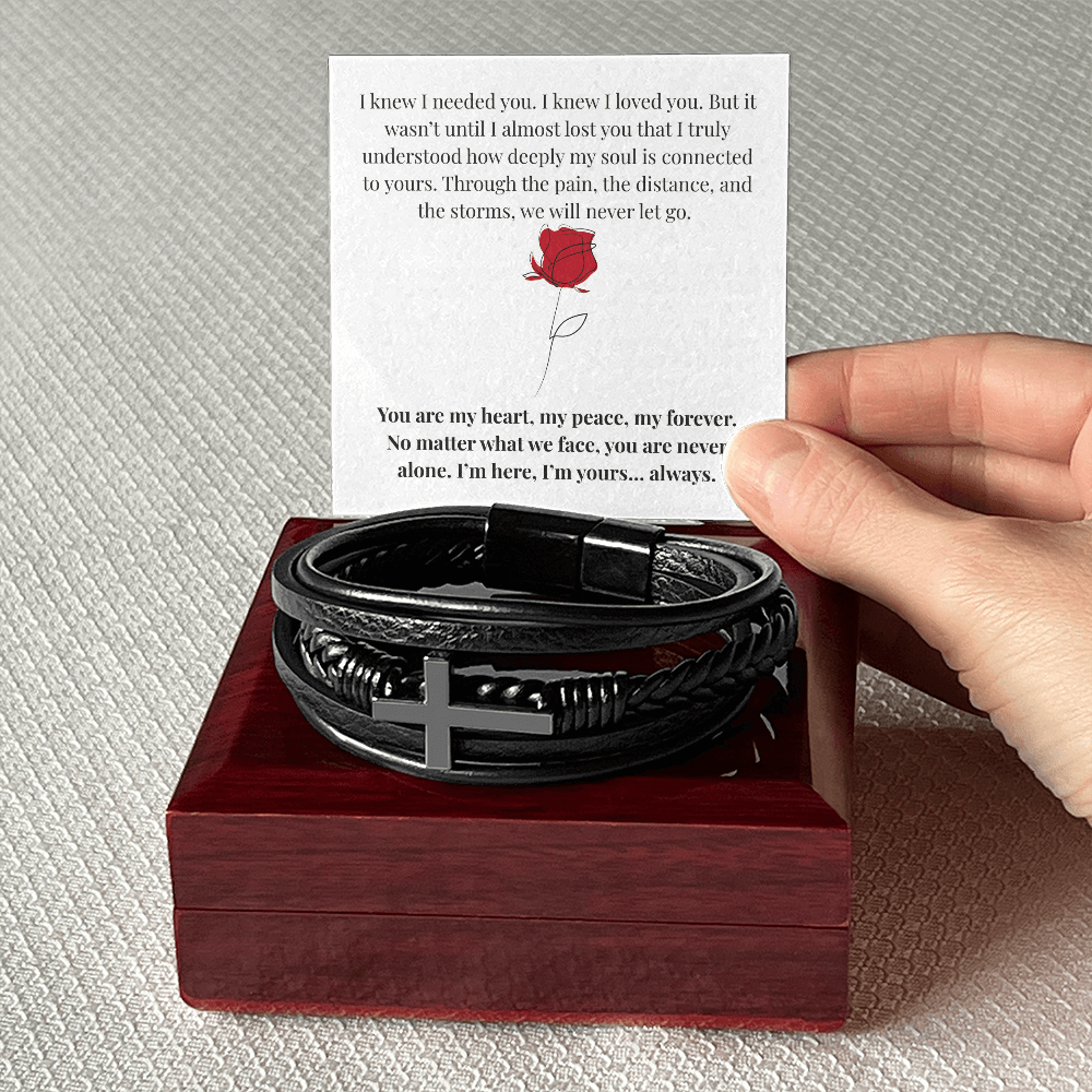 My Darling My Love - To My Man, I Knew I Needed You, Cross Leather Bracelet Gift