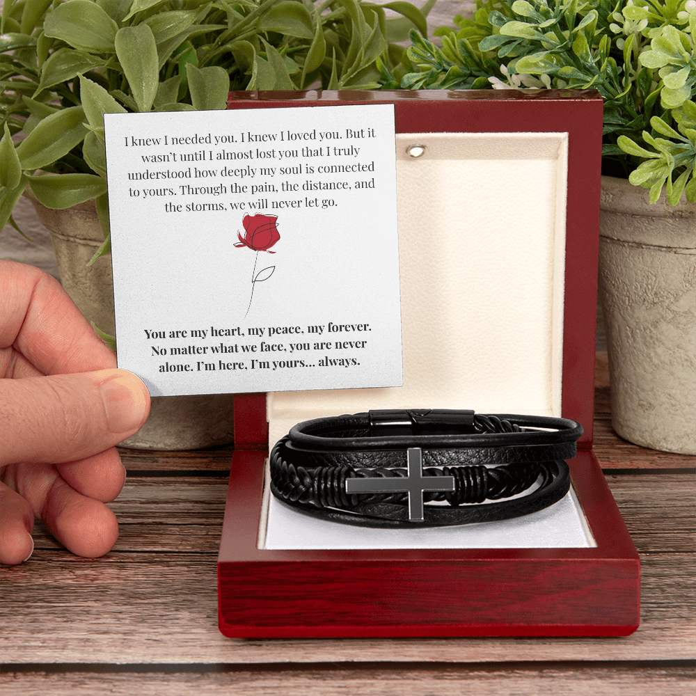 My Darling My Love - To My Man, I Knew I Needed You, Cross Leather Bracelet Gift