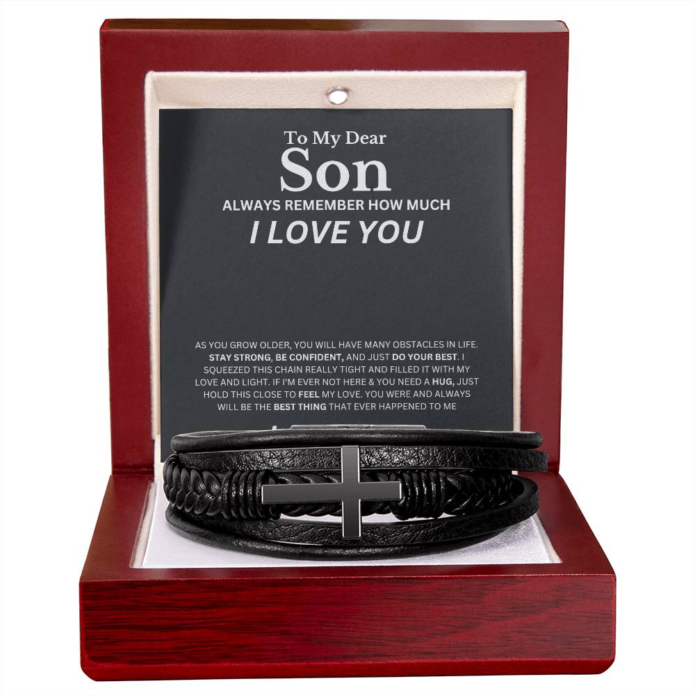 My Dear Son, Love Mom | Men's Cross Bracelet | Leather Bracelet