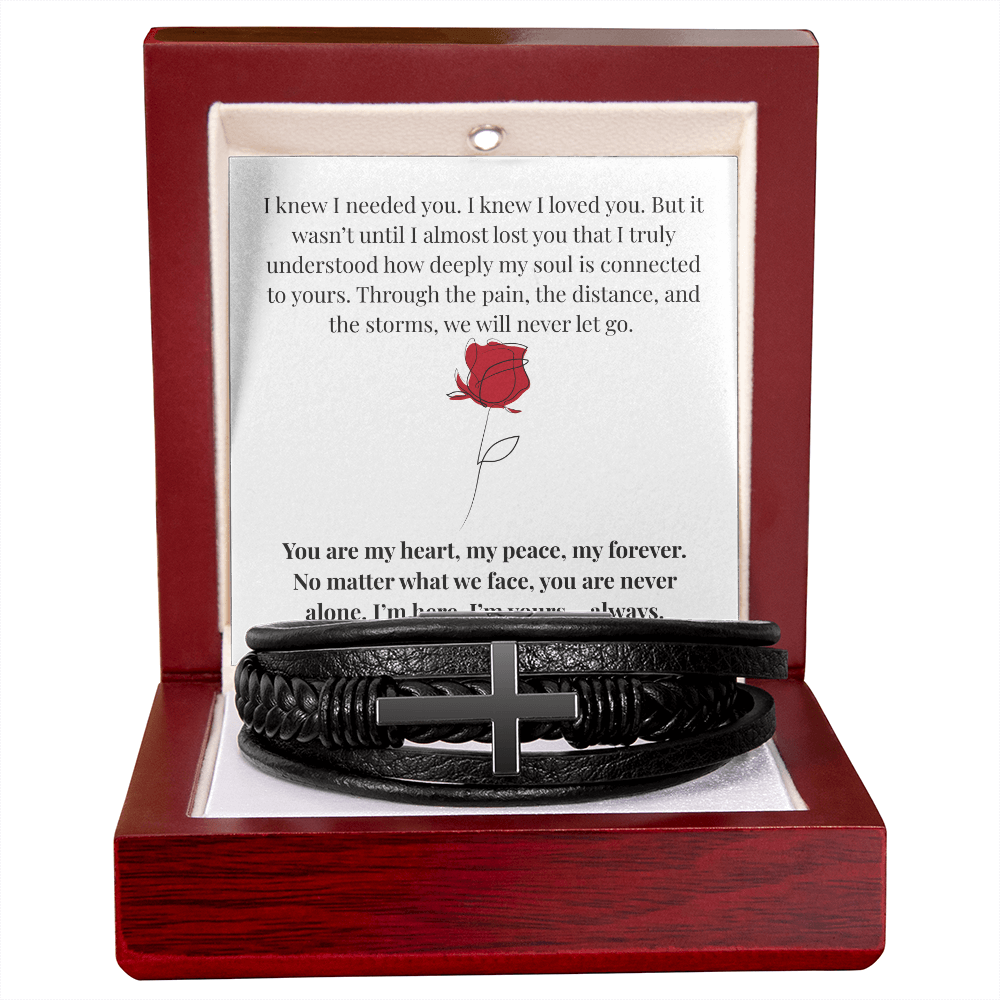 My Darling My Love - To My Man, I Knew I Needed You, Cross Leather Bracelet Gift