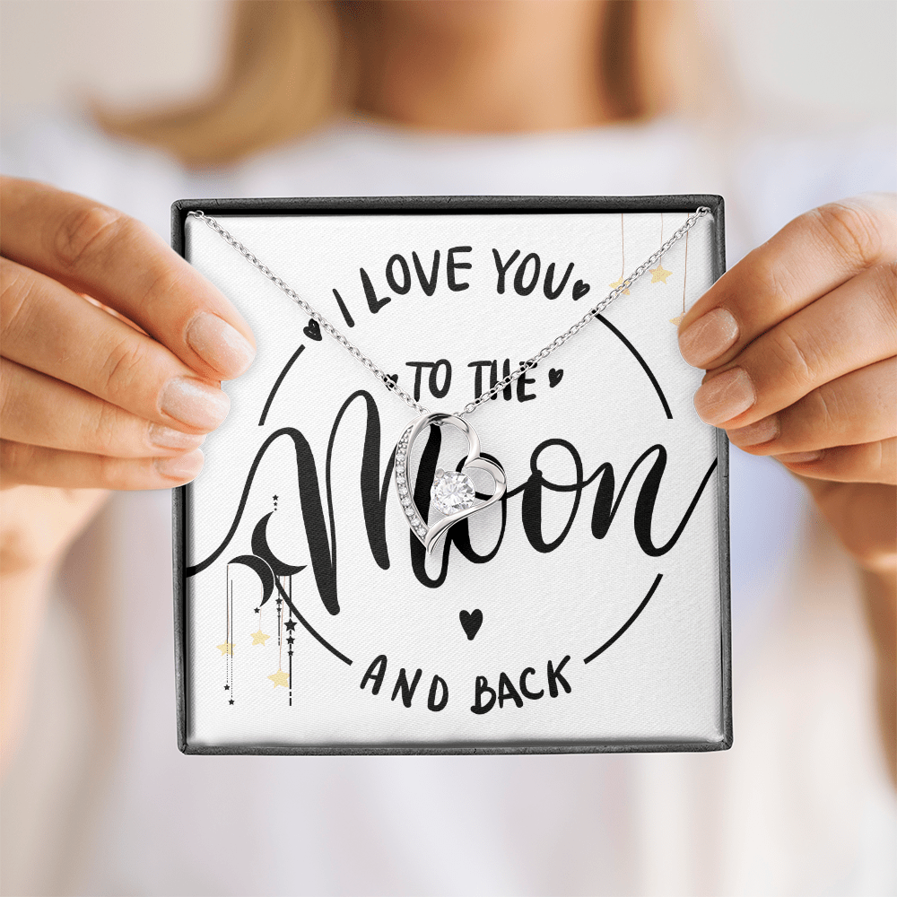 ❤️ To the Moon and Back – Heart Necklace and Message Card for that someone you love the most.