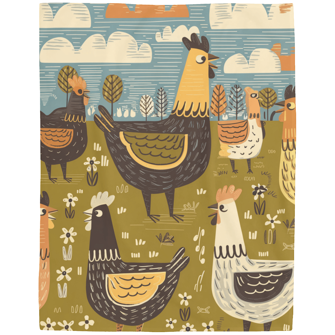 Retro Vintage Styled Chicken Luxerious Cozy Plush Fleece Blanket