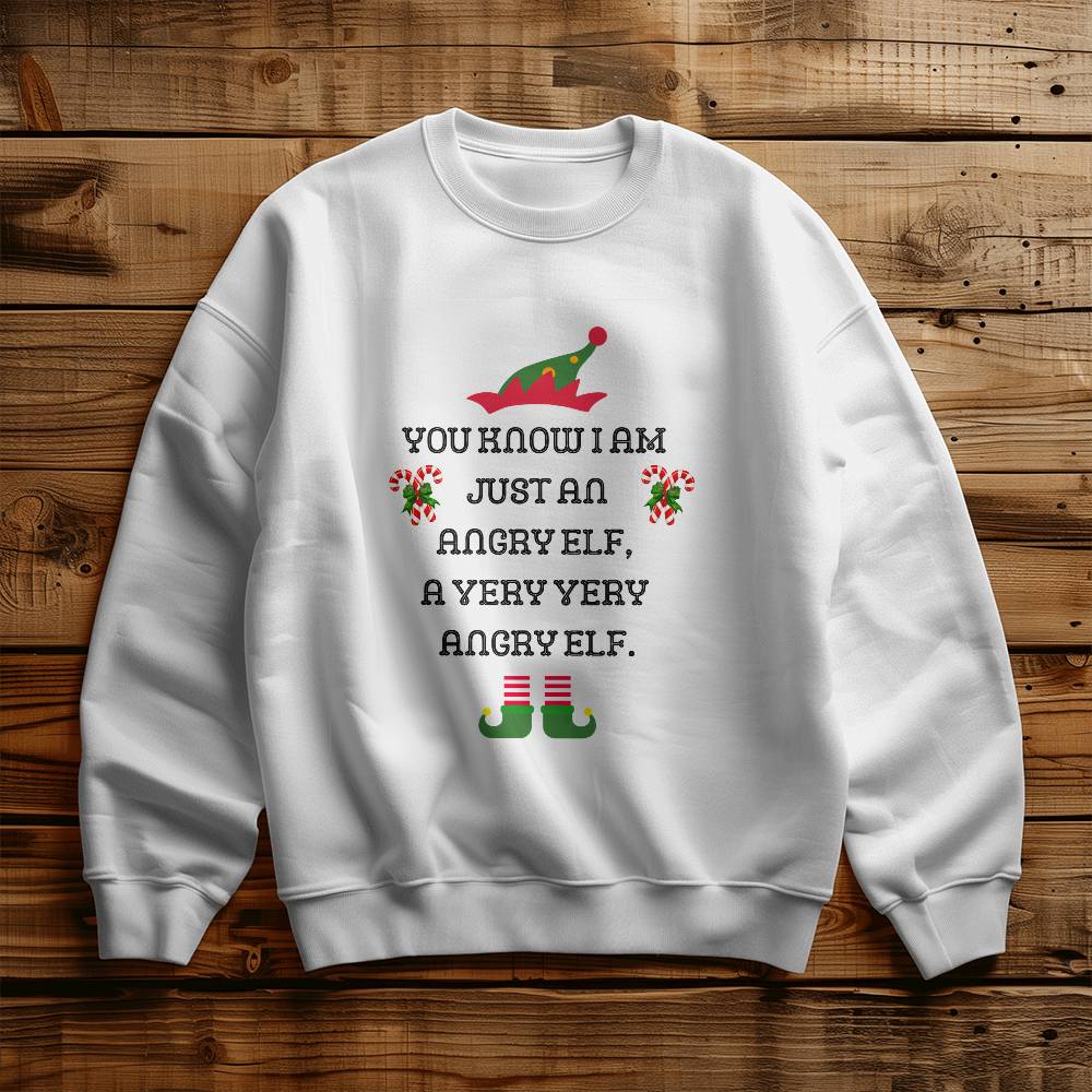 Angry Elf. Fun Christmas Season Themed Sweatshirt for the Festivities. Work or Play. Gildan 18000 Unisex Crewneck Sweatshirt