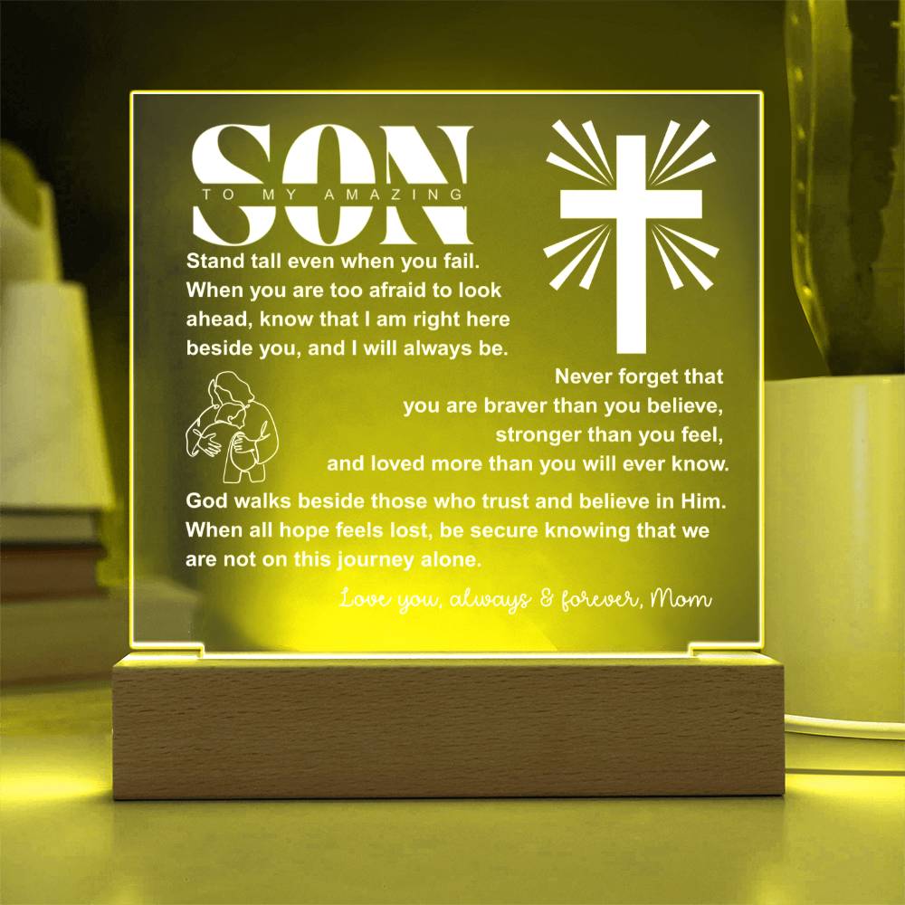 To My Son "I Believe In You" Acrylic Nightlight Plaque, Unique Birthday Gift, Inspirational Motivational Christian Gift for Son