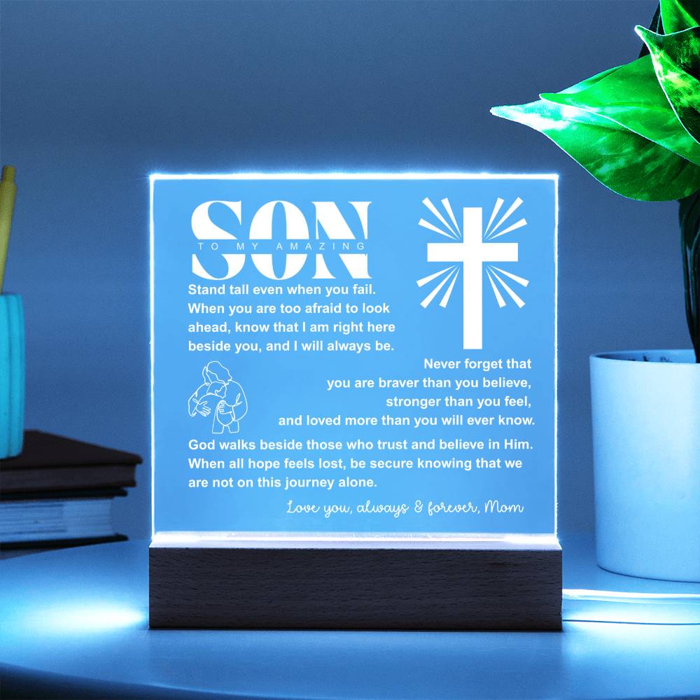 To My Son "I Believe In You" Acrylic Nightlight Plaque, Unique Birthday Gift, Inspirational Motivational Christian Gift for Son