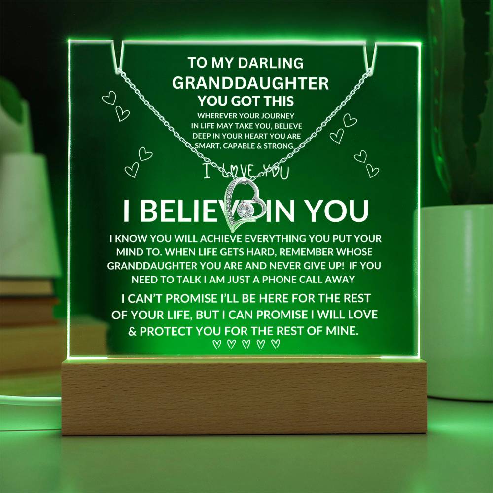 Granddaughter, Keepsake Acrylic Bundle (Forever Love) Acrylic Nightlight and Forever Love Necklace